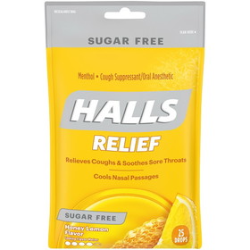 Halls Sugar Free Menthol Lyptus Honey Lemon Cough Drops, 25 Count, 12 Per Box, 4 Per Case