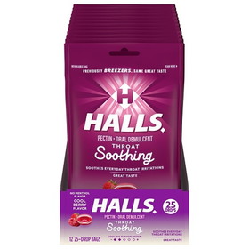 Halls Breezers Cool Berry Cough Drops, 25 Count, 12 Per Box, 4 Per Case