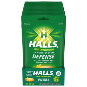 Halls Defense Citrus Cough Drops, 30 Count, 12 Per Box, 4 Per Case