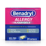 Benadryl Allergy Liqua-Gels Dye-Free Antihistamine 25 Mg Capsules, 24 Count, 4 per case