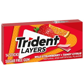 Trident Layers, Sugar Free, Wild Strawberry/Tangy Citrus Gum, 14 Count, 12 per case