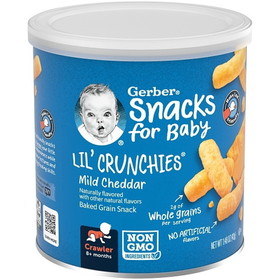 Gerber Non-Gmo Mild Cheddar Lil Crunchies Baby Snack Can With Whole Grains, 1.48 Ounce, 6 per case