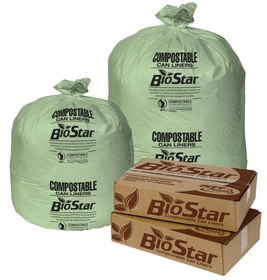 Pitt Plastics Biostar 33 Inch X 39 Inch 1 Mil 33 Gallons Extra Heavy Biogreen Star Perforated Roll Can Liner, 10 Count, 10 per case