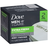 Dove Men+Care Extra Fresh Body And Face Soap Bar 4 Ounce Bar - 2 Per Pack - 24 Per Case