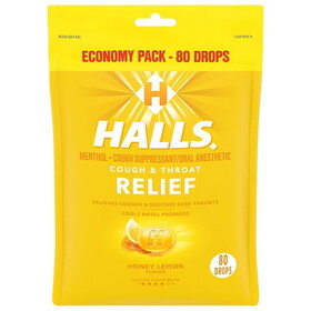 Halls Menthol Lyptus Honey Lemon Cough Drops, 80 Count, 12 Per Case