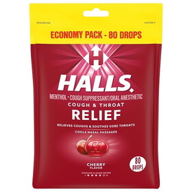 Halls Menthol Lyptus Cherry Cough Drops, 80 Count, 12 Per Case