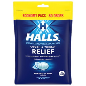 Halls Regular Menthol Lyptus Cough Drops, 80 Count, 12 Per Case