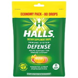 Halls Defense Assorted Citrus Cough Drops, 80 Count, 12 Per Case