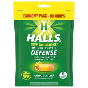 Halls Defense Assorted Citrus Cough Drops, 80 Count, 12 Per Case