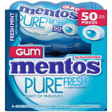 Mentos Sugar Free Pure Fresh Gum Fresh Mint Curvy Bottle 50 Pieces Per Bottle - 6 Per Pack - 6 Per Case