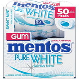 Mentos Sugar Free Pure Fresh Gum Pure White Curvy Bottle 50 Pieces Per Bottle - 6 Per Pack - 6 Per Case