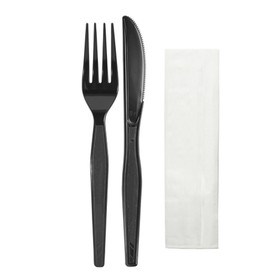 Dixie Heavy Weight Polystyrene Napkin, Knife And Fork Black Individually Wrapped Cutlery Kit, 500 Count, 1 per case