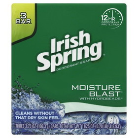 Irish Spring Bar Soap Moisture Blast 3 Bar, 11.25 Ounces, 18 per case