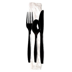 Dixie Heavy Weight Black Individually Wrapped Cutlery Kit - Plastic Knife, Fork, And Teaspoon, 250 Count, 1 Per Case