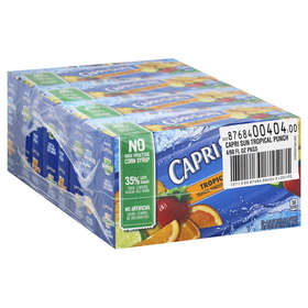 Capri Sun Ready To Drink Tropical Punch 25% Less Sugar Soft Drink, 60 Fluid Ounces, 4 Per Case