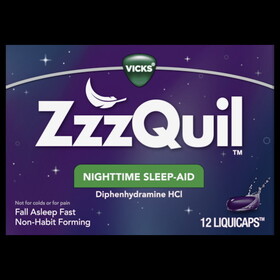 Vicks Zzzquil Night Time Sleep Aid Liquicaps, 12 Count, 6 Per Box, 4 Per Case