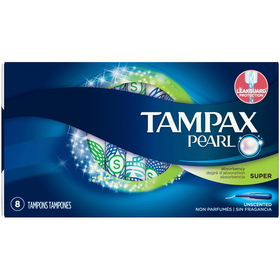 Tampax Pearl Unscented Super Tampons 8 Tampons, 8 Count, 1 per box, 3 per case