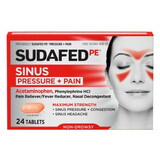 Sudafed Non-Drowsy Pressure & Pain Acetaminophen Caplets, 24 Count, 6 Per Box, 12 Per Case