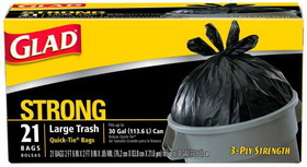 Glad Bag Trash Quick Tie Black, 21 Count, 9 Per Case