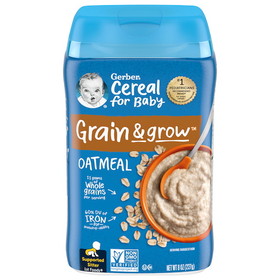 Gerber Grain &amp; Grow Non-Gmo Whole Grain Oatmeal Cereal Baby Food Carton With Iron, 8 Ounce, 2 per case