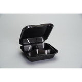 Genpak 8.25 Inch X 8 Inch X 3 Inch Black Medium 3 Compartment Snap It Foam Hinged Dinner Container, 100 Each, 2 per case