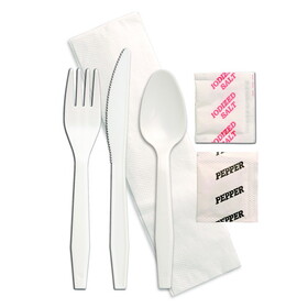 D &amp; W Fine Pack Senate Knife, Fork, Spoon, Salt, Pepper, And 1 Ply Napkin White Individually Wrapped Cutlery Kit, 250 Each, 250 Per Box, 1 Per Case