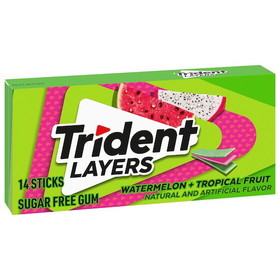 Trident Watermelon And Tropical Fruit Layers Gum, 14 Count, 12 per case
