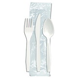 D & W Fine Pack Senate Fork, Knife, And Teaspoon Individually Wrapped White Cutlery Kit, 250 Each, 250 Per Box, 1 Per Case