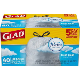 Glad Tall Kitchen Drawstrings Fresh Clean, 40 Count, 6 per case