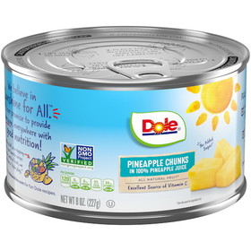 Dole In 100% Juice Ez Open Chunk Pineapple 8 Ounce Can - 12 Per Case