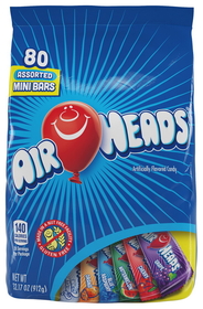 Airheads Mini Assorted Flavor Grape, Orange, Cherry, White Mystery, Blue Raspberry, And Watermelon, 32.17 Ounces, 4 per case