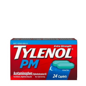Tylenol Pm Extra Strength Caplets, 24 Count, 6 Per Box, 12 Per Case