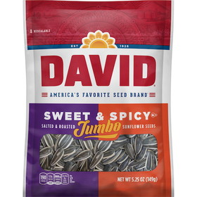 David Roasted And Salted Sweet And Spicy Jumbo Sunflower Seeds, 5.25 Ounces, 12 per case
