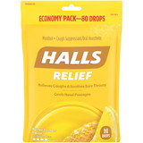Halls Honey Lemon Cough Drops, 80 Count, 2 per case