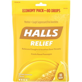 Halls Honey Lemon Cough Drops, 80 Count, 2 per case