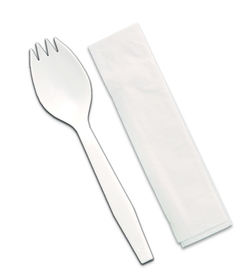 D &amp; W Fine Pack Senate 10 Inch X 10 Inch White 1 Ply Napkin White Spork Cutlery Kit, 1000 Each, 1000 per box, 1 per case