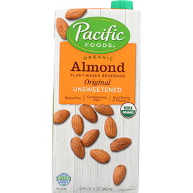 Pacific Foods Organic Original Unsweetened Almond Milk, 32 Fluid Ounces, 12 per case
