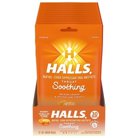 Halls Honey Cough Drops, 30 Count, 12 Per Box, 4 Per Case