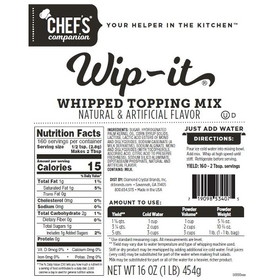 Chefs Companion Wip-It Whipped Topping Mix 1 Pound Per Pack - 12 Per Case