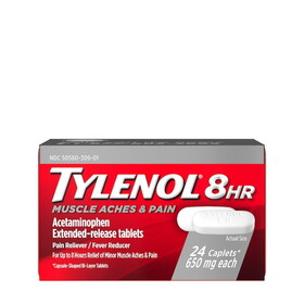 Tylenol 8 Hour Caplets, 24 Count, 6 Per Box, 12 Per Case