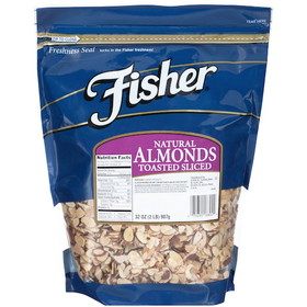 Fisher Almonds Sliced Natural Toasted No Salt, 32 Ounces, 3 per case