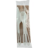 World Centric Tpla Compostable Corn Starch Individually Wrapped Knife, Fork, Spoon, & Napkin Assorted Cutlery Kit, 250, 1 Per Case
