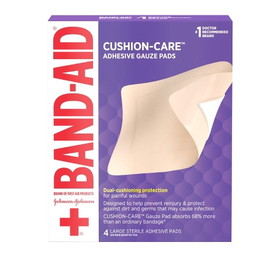 Johnson & Johnson Band-Aid Cushion-Care Adhesive Gauze Large Sterile Pad 4 Per Box - 2 Per Pack - 12 Per Case