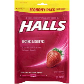 Halls Cough Drop Strawberry Eco Bag, 80 Count, 12 Per Case