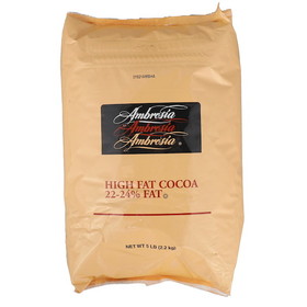 Ambrosia 22-24% High Fat Natural Cocoa Powder 5 Pound Bags - 6 Per Case