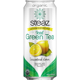 Steaz Iced Tea Organic Unsweetened Lemon, 16 Fluid Ounce, 12 per case