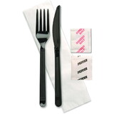D & W Fine Pack Forum Knife, Fork, Salt, Pepper, And 1 Ply Napkin Black Ebony Individually Wrapped Cutlery Kit, 250 Each, 250 Per Box, 1 Per Case