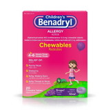 Benadryl Children's Tablet Chewables, 20 Count, 3 Per Box, 8 Per Case