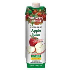 Sunberry Farms Apple Juice 100%, 33.8 Fluid Ounces, 12 per case