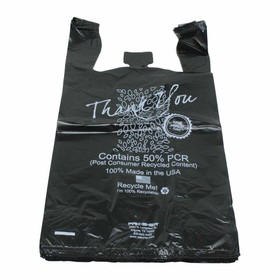 Pak-Sher 12 Inch X 7 Inch X 22 Inch Plastic T-Shirt Black Bag 1000 Per Pack - 1 Per Case